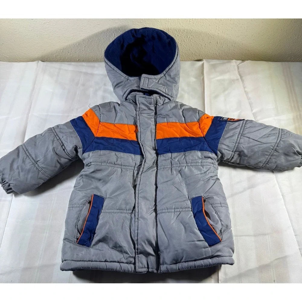 iXtreme Boys Gray Orange Blue Colorblock Fleece Lined Puffer Winter Jacket 2T